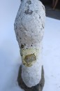 Unique cast stone garden swan with wonderful folky paint