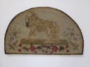 Interesting Custom Framed and Stretched Antique Hooked Rug Depicting a Dog Carrying a Slipper