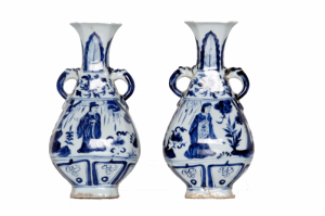 Pair of Fabulous Chinese Pottery Blue and White Vases