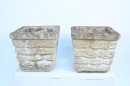 Great pair of large, cast stone, brick works planters